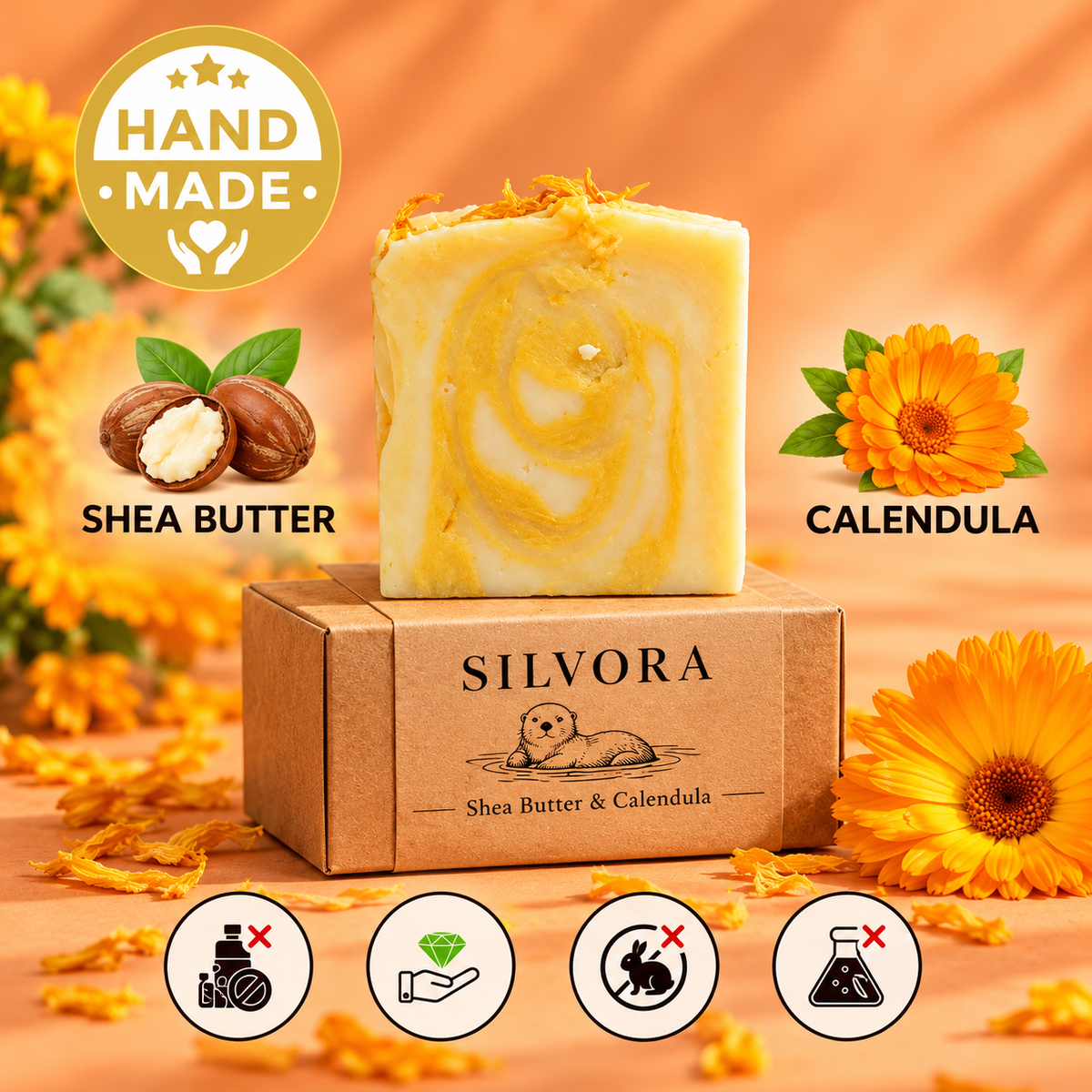 SILVORA shea butter calendula natural bar soap