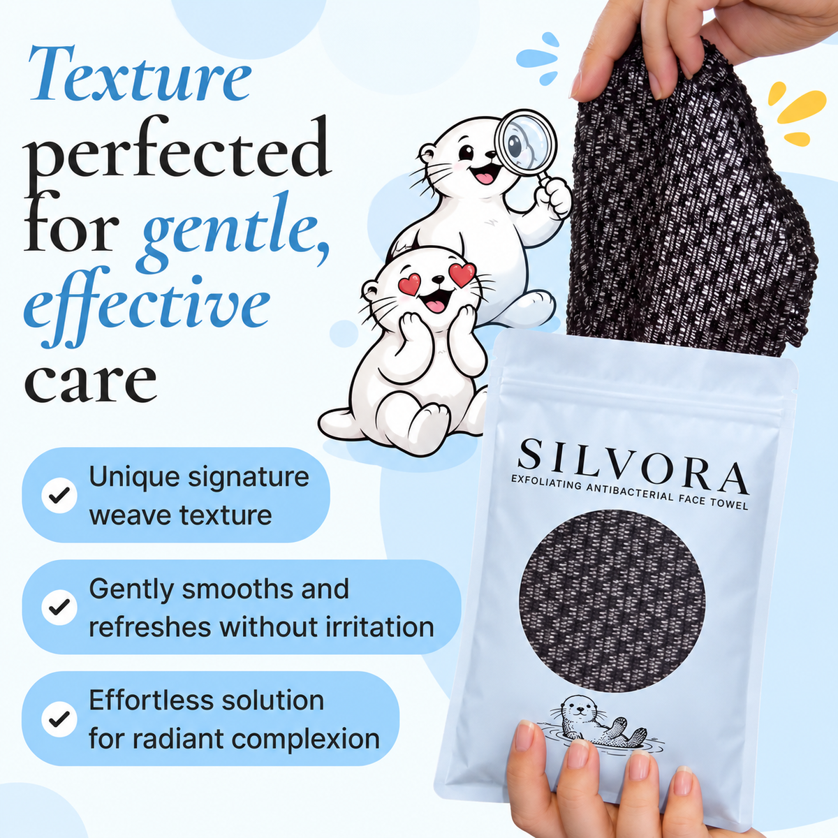 SILVORA exfoliating face towel