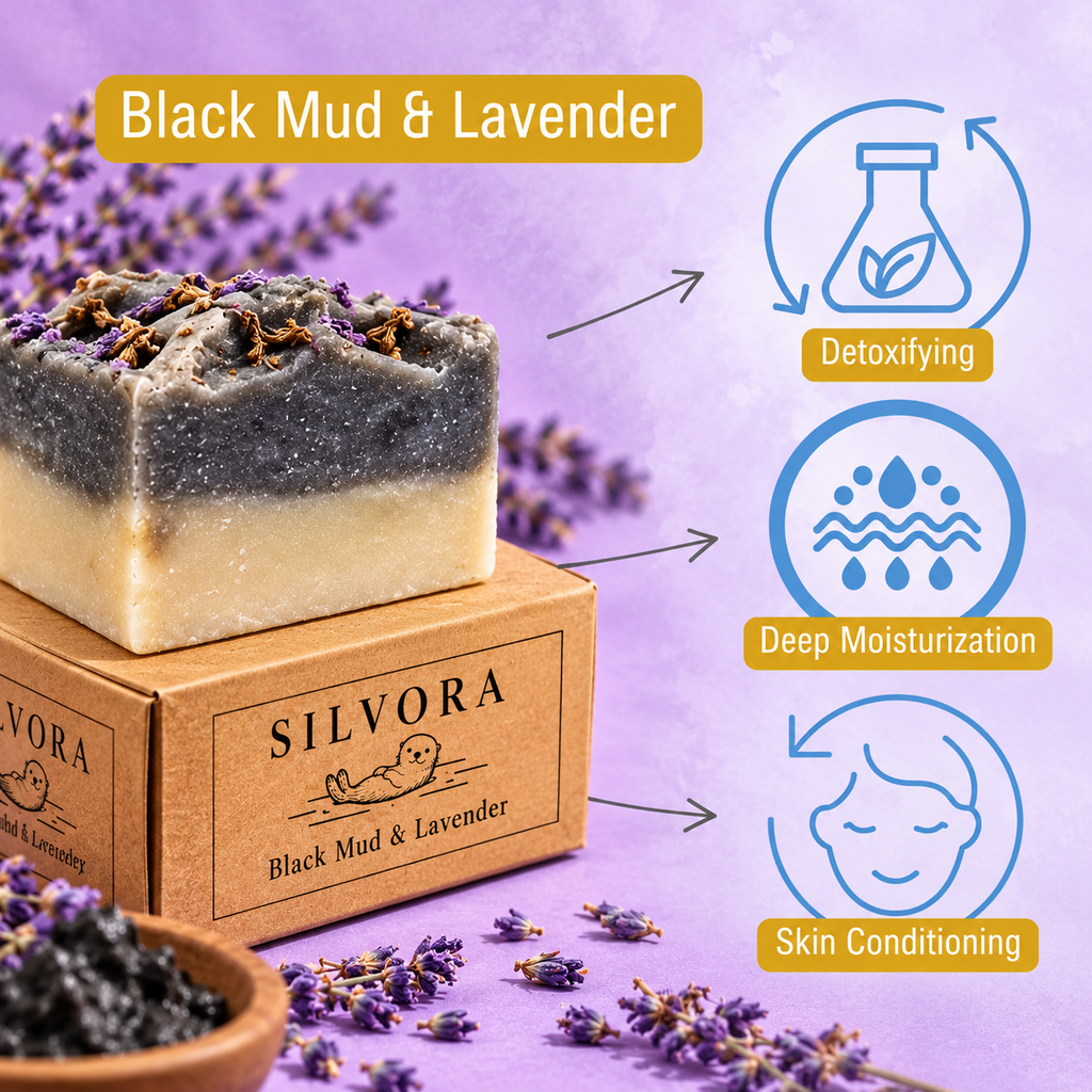 SILVORA black mud lavender natural bar soap