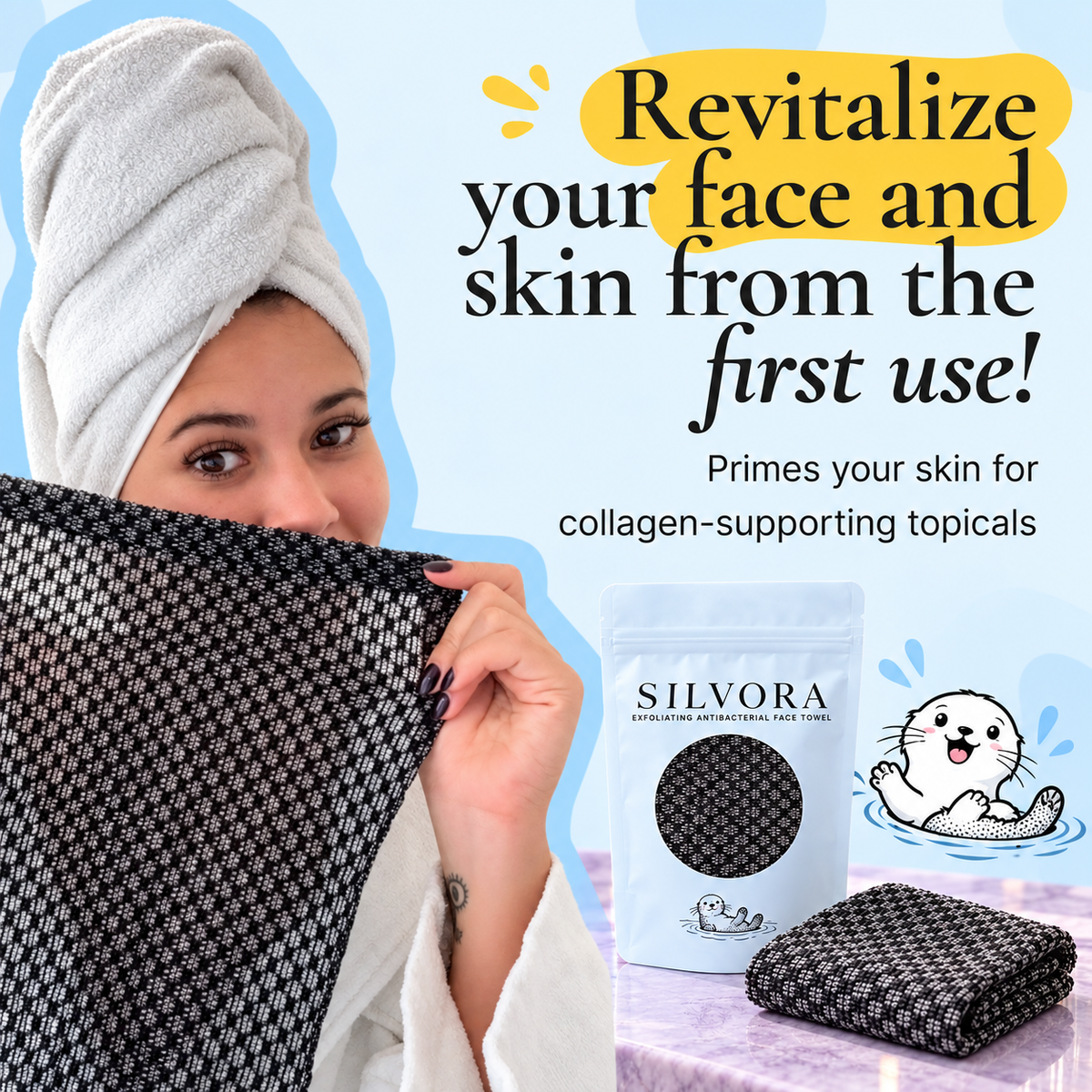 SILVORA exfoliating face towel