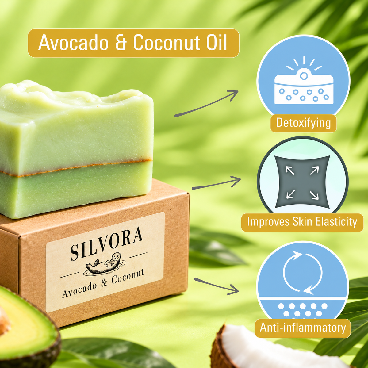 SILVORA avocado coconut oil natural bar soap