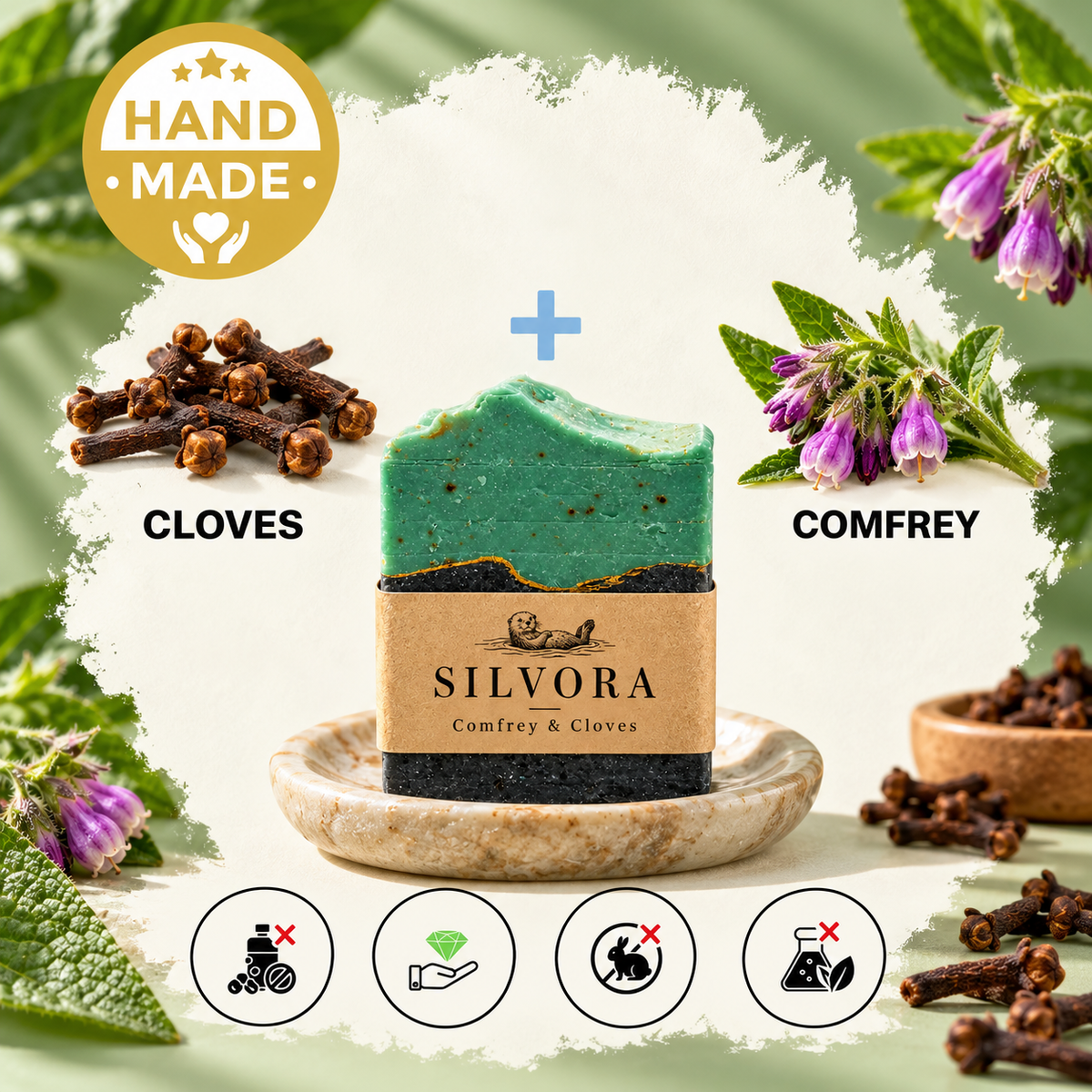 SILVORA comfrey cloves natural bar soap