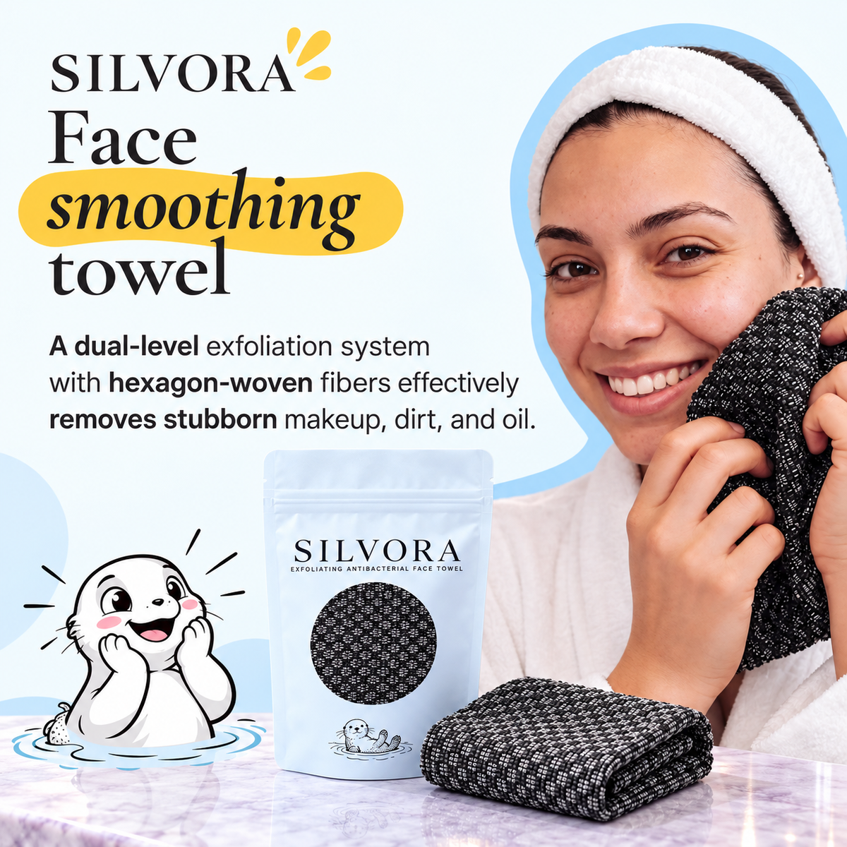 SILVORA exfoliating face towel