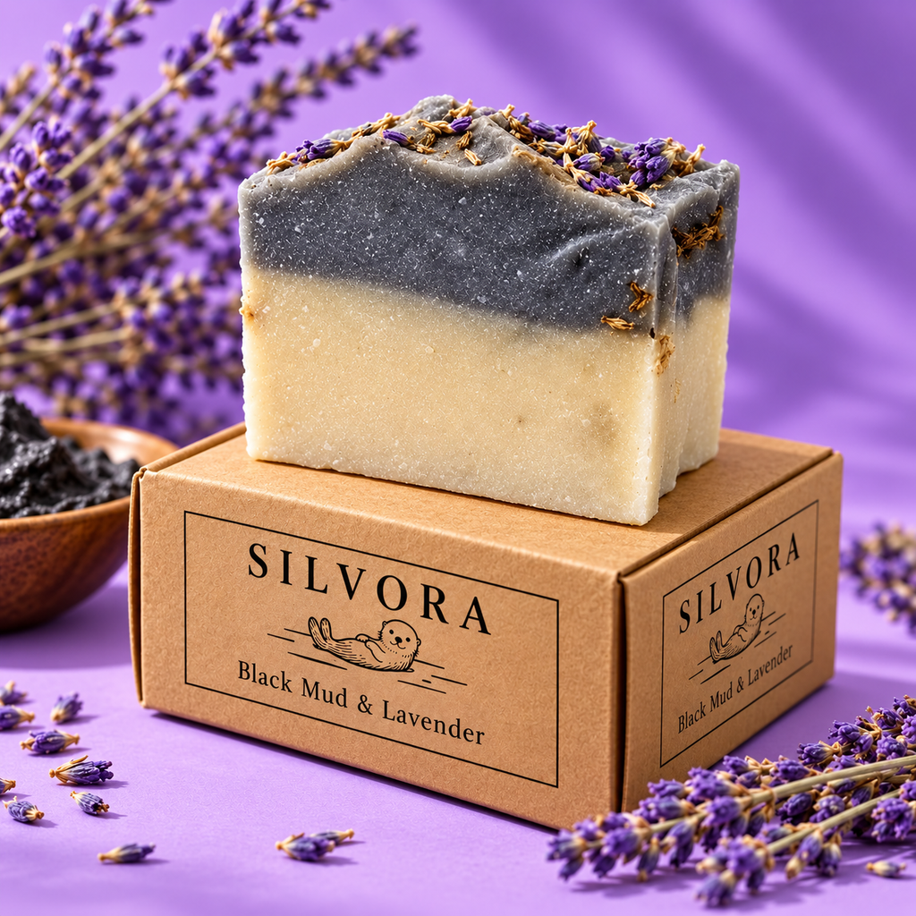 SILVORA black mud lavender natural bar soap