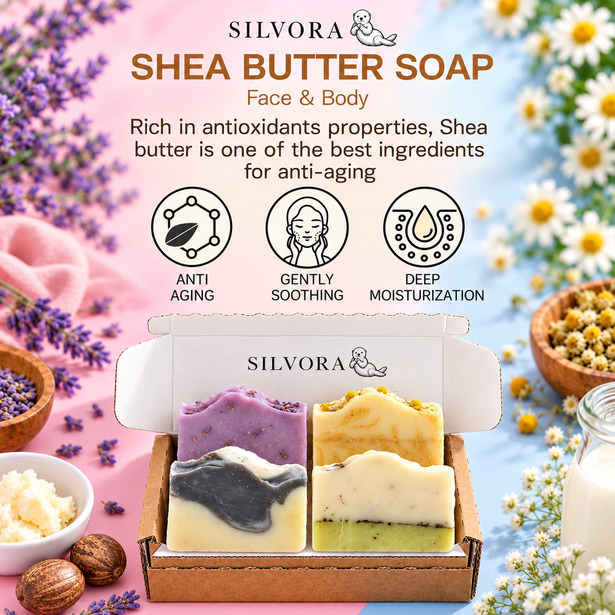 SILVORA natural soaps set 4 bars