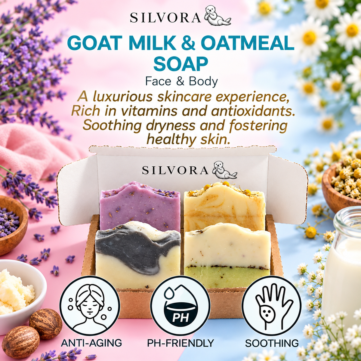 SILVORA natural soaps set 4 bars