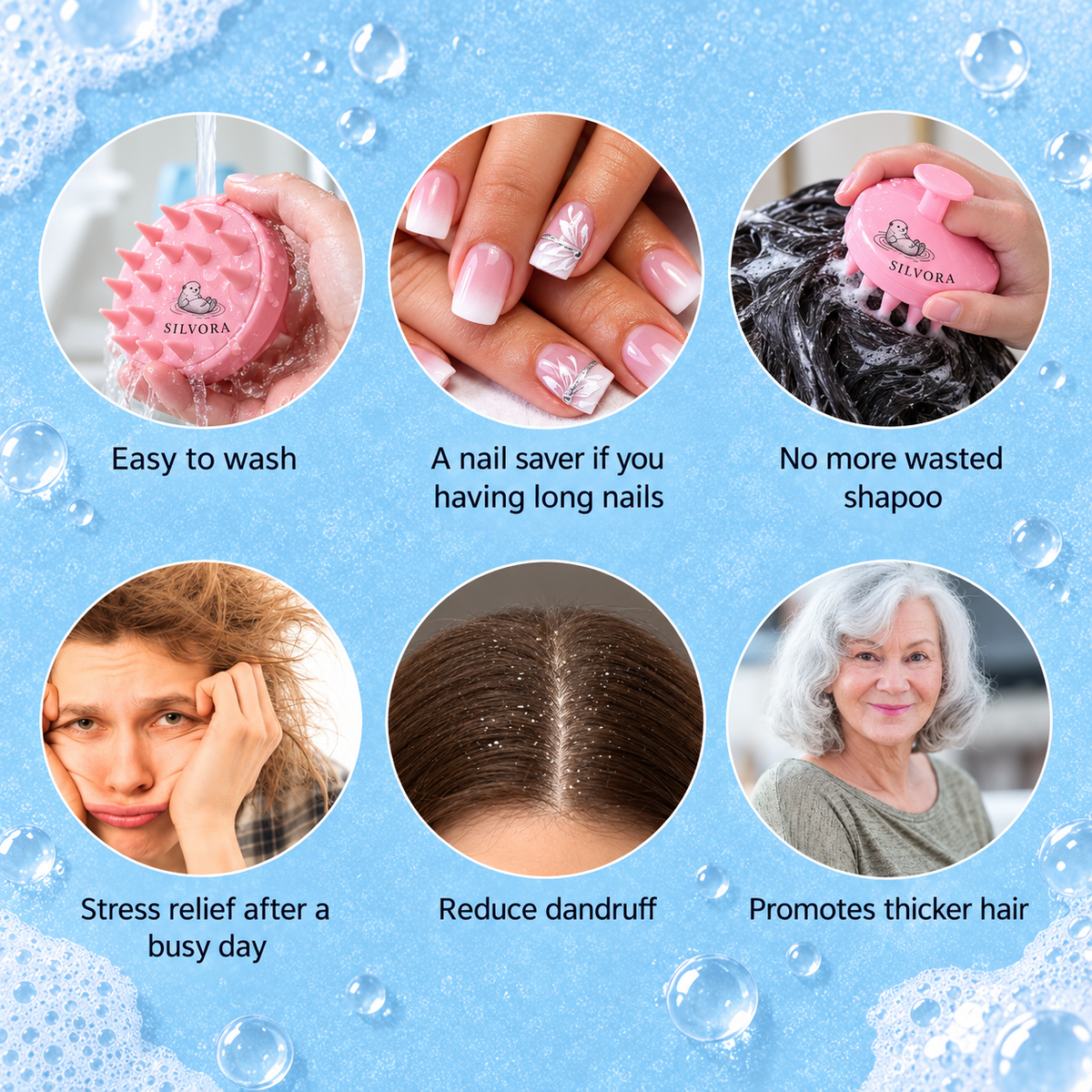 SILVORA scalp scrubber shampoo brush